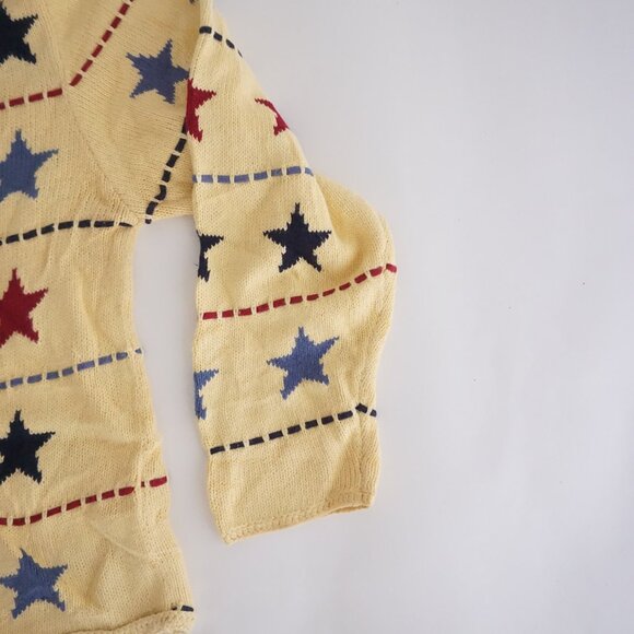 Vintage Christopher & Banks Yellow Star Cotton Knit Sweater Cottagecore Boho XL - Picture 3 of 8